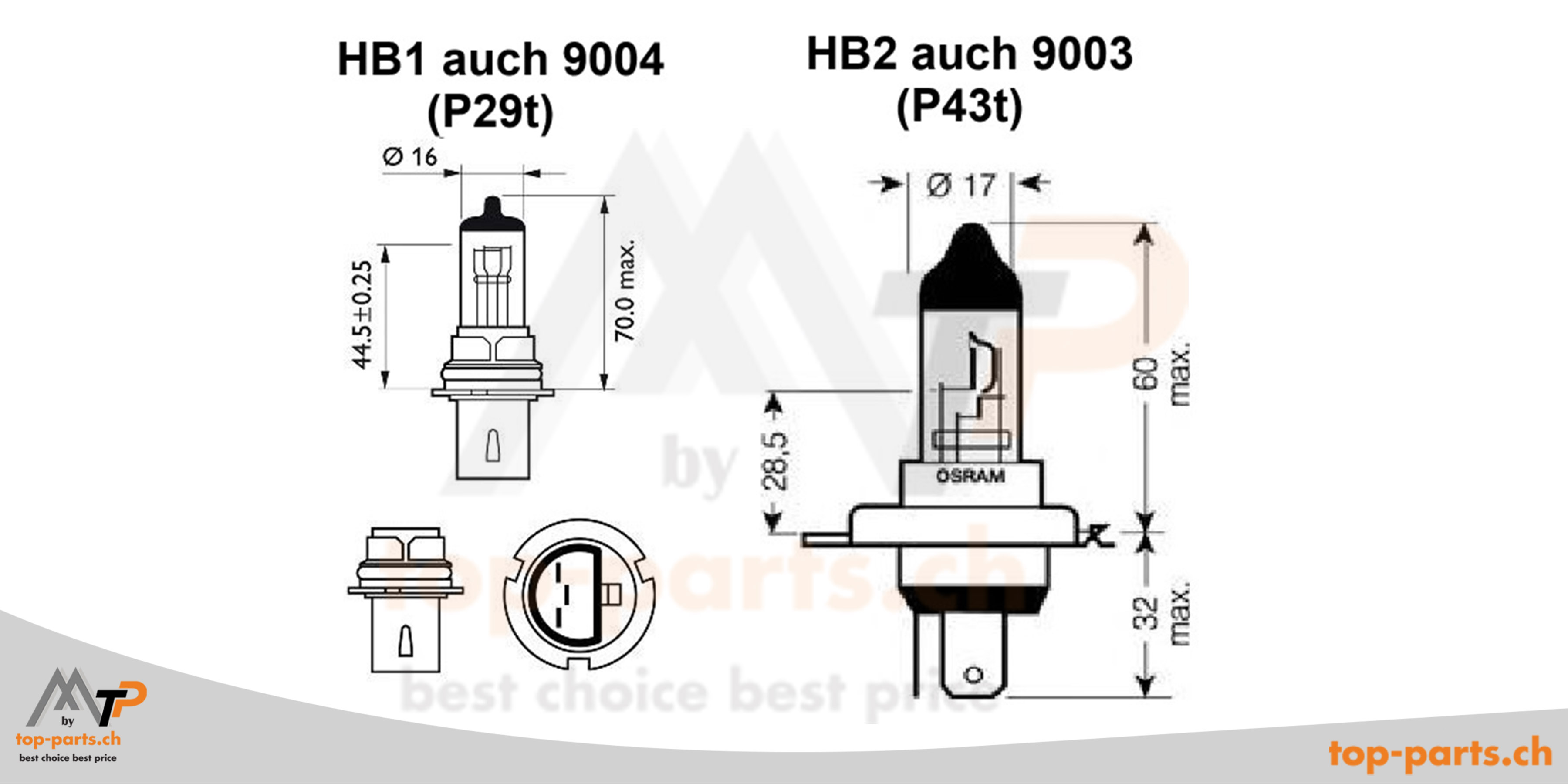 HB1 (9004) und HB2 (9003) Halogenlampen – P29t und P43t Sockel für Autoscheinwerfer