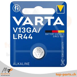 Varta LR44/V13GA Knopfzelle, 1,5V, 138mAh, Alkali-Mangan-Batterie im 1er Blister