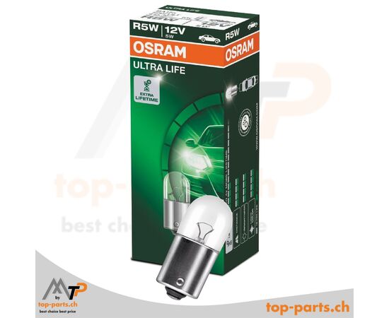 Osram Ultra Life R5W Kugellampe 12V 5W BA15s – langlebige Signallampe für Innenbeleuchtung und Fahrzeuge, Artikelnummer 5007ULT, GTIN 4008321415370