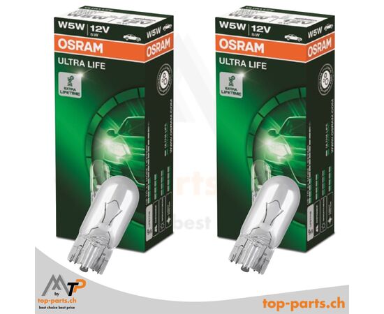 Osram Ultra Life W5W Glassockellampe 12V 5W W2,1x9,5d – langlebige Einzellampe für Blinkleuchten, Artikelnummer 2825ULT, GTIN 4008321413024