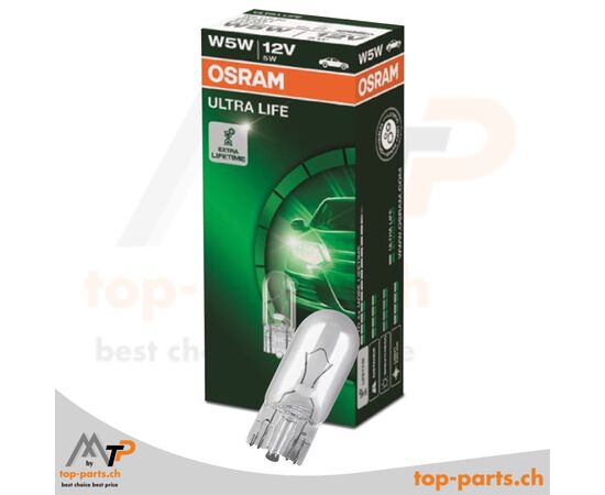 Osram Ultra Life W5W Glassockellampe 12V 5W W2,1x9,5d – langlebige Einzellampe für Blinkleuchten, Artikelnummer 2825ULT, GTIN 4008321413024