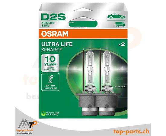 Zwei OSRAM XENARC® D2S ULTRA LIFE 66240ULT-2HB, 35W, P32d-2, in Verpackung