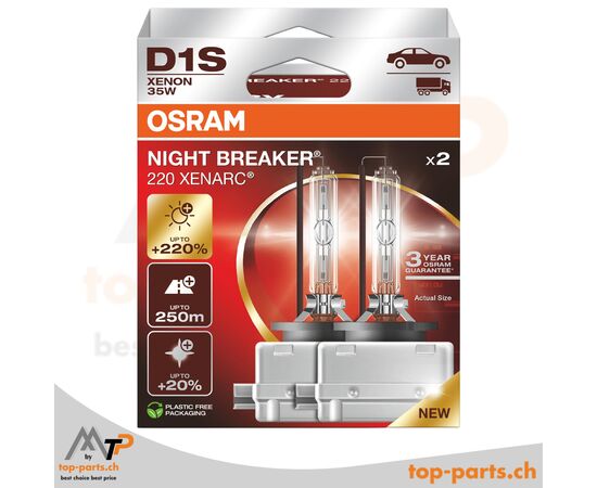 Osram XENARC® D1S NIGHT BREAKER® Laser +220% 66140XN2-2HB, 12/24V, 35W, in Originalverpackung, PK32d-2, für maximal helle Autoscheinwerfer