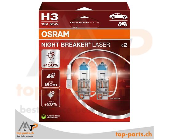 Osram H3 NIGHT BREAKER® LASER +150% 64151NL Halogenlampen 12V 55W PK22s in Verpackung – 2er Box für maximale Helligkeit