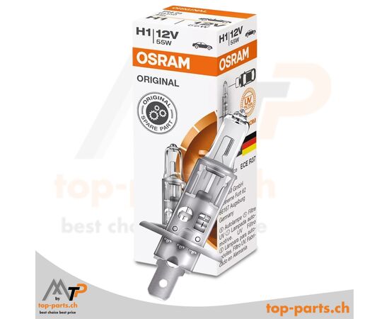 OSRAM H1 Original Halogen 12V 55W P14.5s, einzeln verpackt in einer Faltschachtel – ideale Lösung für klare Sicht und Sicherheit.