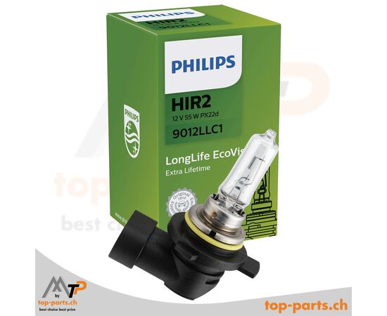 Philips HIR2 LongLife Halogenlampe 9012LLC1, 55W, 12V, PX22d, mit Verpackung