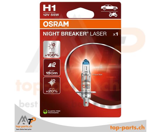 Osram H1 NIGHT BREAKER LASER Halogenlampe 64150NL-1BL, 55W, 12V, P14.5s, mit Verpackung