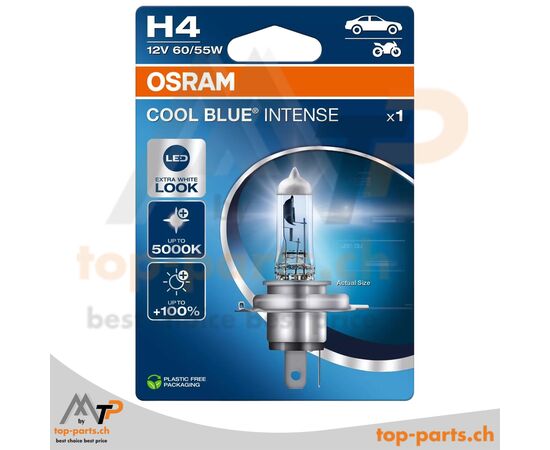 Osram H4 Cool Blue Intense NextGen Halogenlampe 12V 60/55W, mit Blisterverpackung, P43t Sockel, 5000K