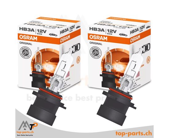 Osram HB3A Original Halogenlampen 12V 60W, 2er Set, mit Verpackung, P20d Sockel, 3200K