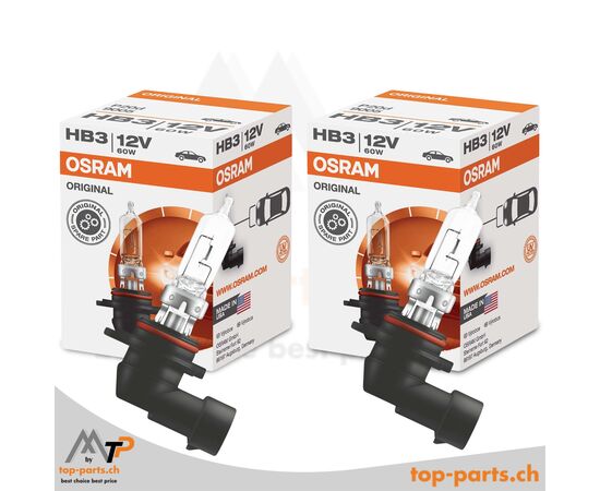 Osram HB3 Original Halogenlampen 12V 60W, 2er Set, mit Verpackung, P20d Sockel, 3200K