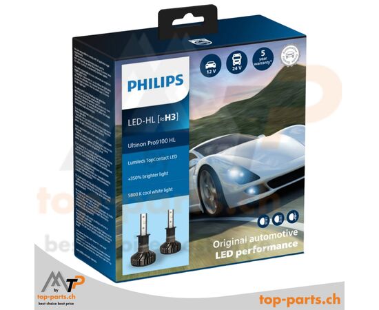 Philips H3 LED Ultinon Pro9100 HL Lampen mit Verpackung, 2er Set, 5800K, PK22s