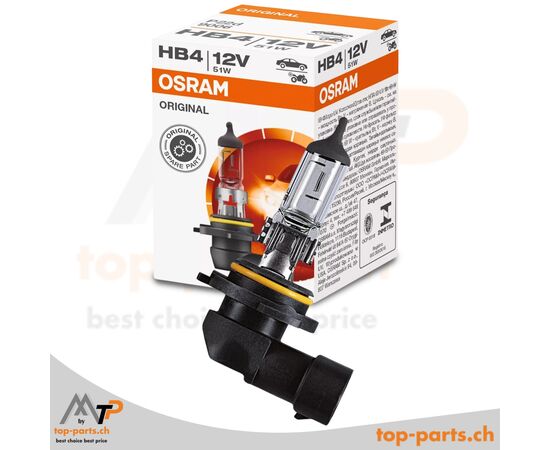 Osram HB4 Original 9006 Halogenlampe 12V 51W mit Verpackung, P22d Sockel, 3200K warmweißes Licht