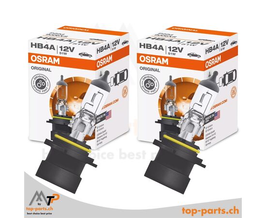 Osram HB4A Original 9006XS Halogenlampen im Doppelpack mit Verpackung, 12V 51W, P22d Sockel, 3200K warmweißes Licht