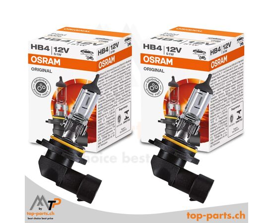 Osram HB4 Original 9006 Halogenlampen im Doppelpack mit Verpackung, 12V 51W, P22d Sockel, 3200K warmweißes Licht