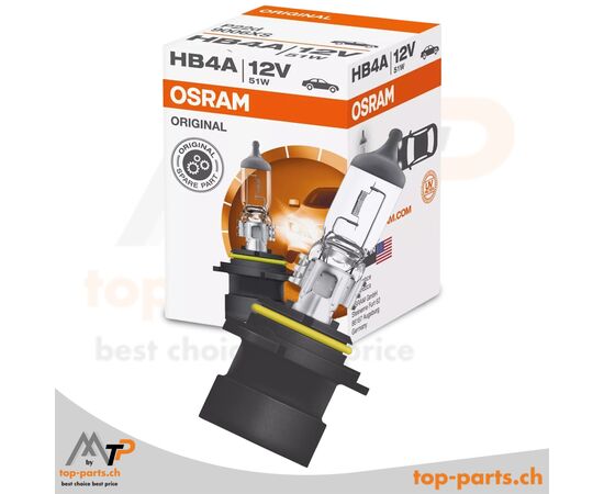 Osram HB4A Original 9006XS Halogenlampe 12V 51W mit Verpackung, P22d Sockel, 3200K warmweißes Licht