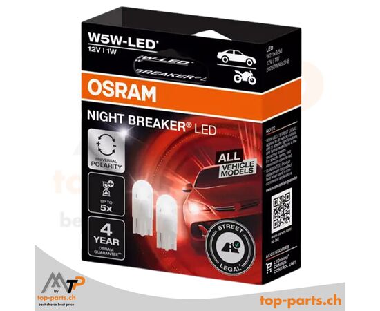 Osram W5W NIGHT BREAKER Gen2 5700K LED-Lampen 12V 1W im Doppelpack mit Verpackung, W2.1x9.5d Sockel, extra weißes Licht