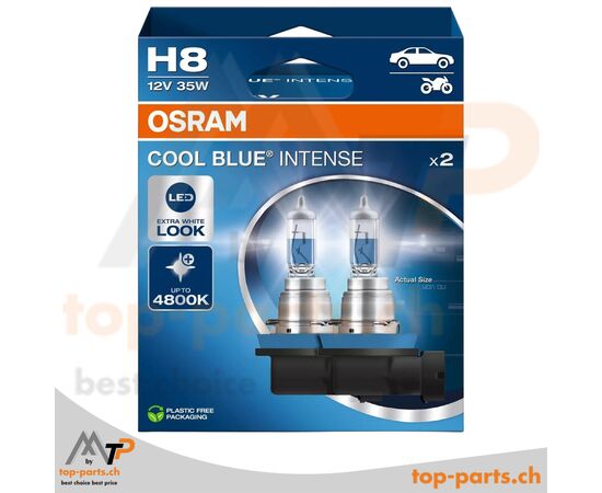 Osram H8 Cool Blue INTENSE NextGen +100% Halogenlampen 12V 35W im Doppelpack mit Verpackung, PGJ19-1 Sockel, 4800K LED-Look
