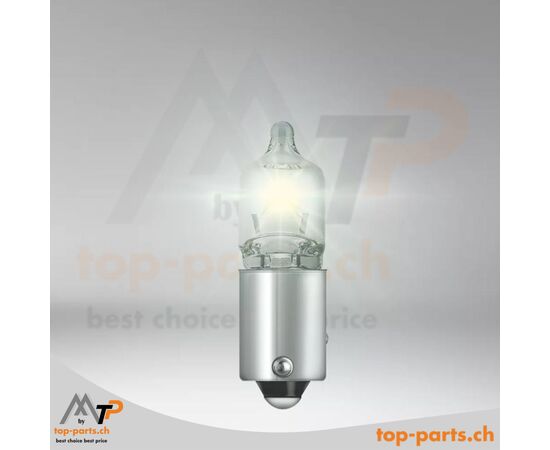 Eingeschaltete Osram H6W Ultra Life Signallampe, ohne Verpackung, 12V 6W, BAX9s Sockel, langlebiges und helles Licht