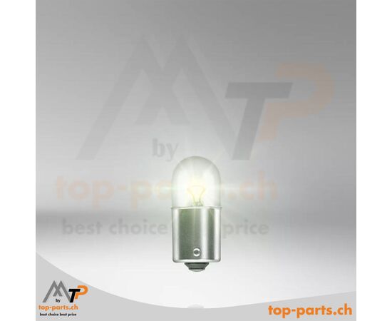 Eingeschaltete Osram R5W Ultra Life Kugellampe, ohne Verpackung, 12V 5W, BA15s Sockel, langlebiges und helles Licht