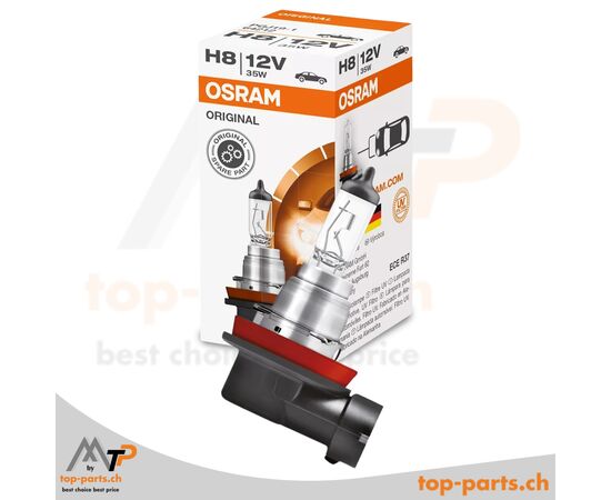 Osram H8 Original Halogenlampe 12V 35W PGJ19-1 mit Verpackung, langlebige Beleuchtung für Fahrzeuge, 3200K warmweißes Licht
