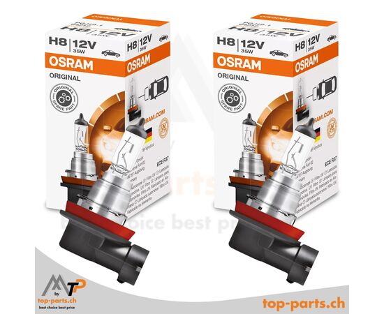 Osram H8 Original Halogenlampen 12V 35W PGJ19-1 im Doppelpack mit Verpackung, zuverlässige Beleuchtung, 3200K warmweißes Licht