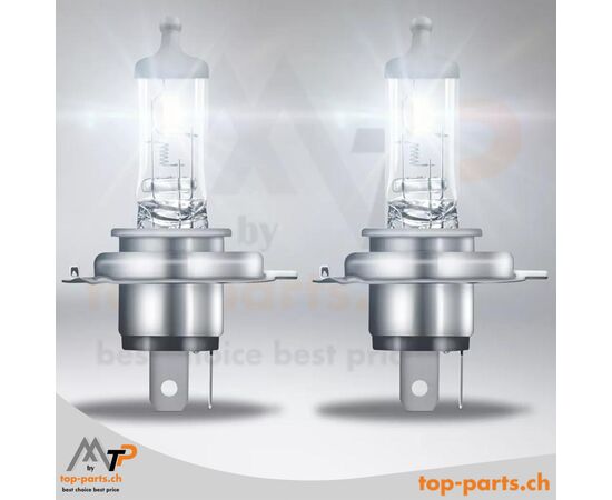 OSRAM H4 Original 64196 Halogenlampen eingeschaltet, ohne Verpackung, 24V 75/70W, P43t, 3200K