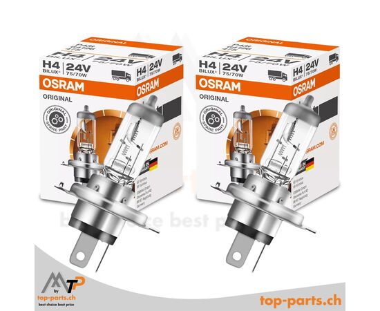 OSRAM H4 Original 64196 Halogenlampen im Doppelpack mit Verpackung, 24V 75/70W, P43t, 3200K