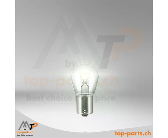 Eingeschaltete Osram P21W Ultra Life Kugellampe, ohne Verpackung, 12V 21W, BA15s Sockel, helles und langlebiges Licht für Signalleuchten