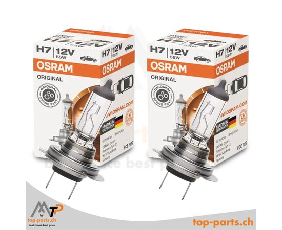 Osram H7 Original Halogenlampen 12V 55W PX26d im Doppelpack mit Verpackung, leistungsstarke und zuverlässige Fahrzeugbeleuchtung, 3200K warmweißes Licht