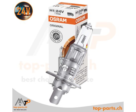 OSRAM H1 Original 64155 Halogenlampe 24V 70W P14.5s für Haupt- und Fernscheinwerfer