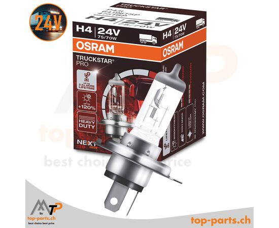 Osram H4 TRUCKSTAR PRO NEXT GEN 24V 75/70W mit Verpackung, Halogenlampe, P43t, +120% Helligkeit