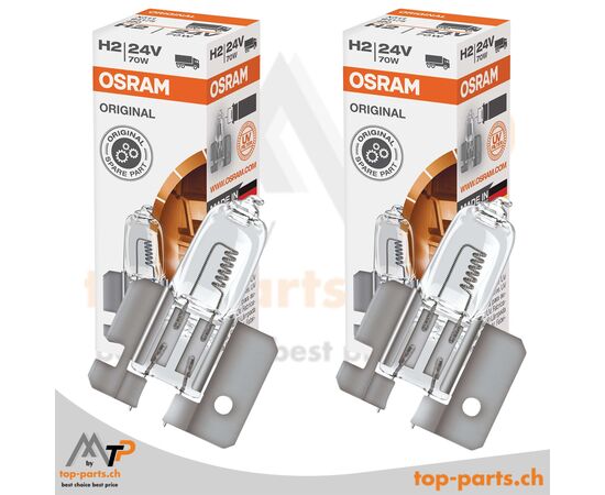 Osram H2 Original 64175 Halogenlampen 24V 70W im Doppelpack mit Verpackung, X511 Sockel