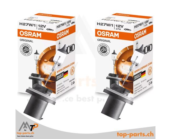 Osram H27W/1 Original Halogenlampen 12V 27W PG13 im Doppelpack mit Verpackung, leistungsstarke Beleuchtung für Hauptscheinwerfer, 3200K warmweißes Licht