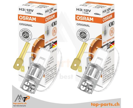 Zwei OSRAM H3 Original Halogenlampen 64151 – 12V 55W PK22s mit Verpackung