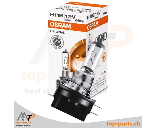 Osram H11B Original Halogenlampe 12V 55W PGJY19-2 mit Verpackung, langlebige Fahrzeugbeleuchtung, 3200K warmweißes Licht