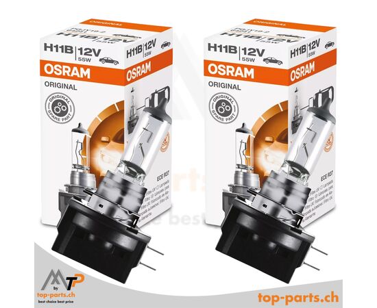 Osram H11B Original Halogenlampen 12V 55W PGJY19-2 im Doppelpack mit Verpackung, zuverlässige Fahrzeugbeleuchtung, 3200K warmweißes Licht
