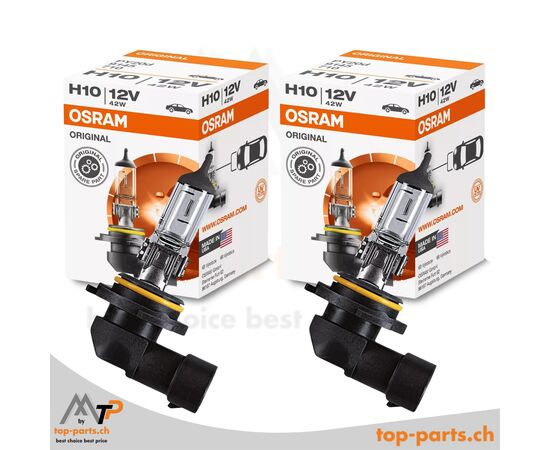 Osram H10 Original Halogenlampen 12V 42W PY20d im Doppelpack mit Verpackung, zuverlässige Fahrzeugbeleuchtung, 3200K warmweißes Licht
