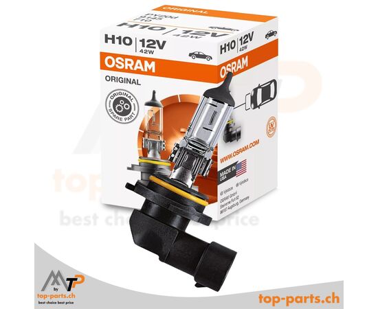 Osram H10 Original Halogenlampe 12V 42W PY20d mit Verpackung, langlebige Beleuchtung für Fahrzeuge, 3200K warmweißes Licht