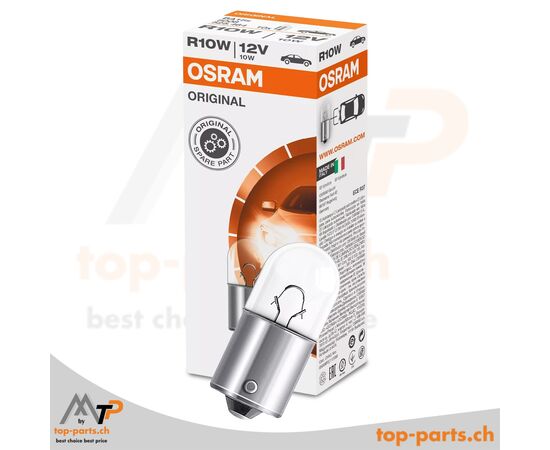 Osram R10W Original Kugellampe 12V 10W BA15s mit Verpackung, zuverlässige Beleuchtung für Signalleuchten und Innenräume