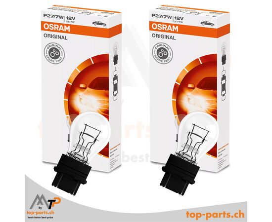 Osram P27/7W Original Kugellampen 12V 27/7W W2.5x16q im Doppelpack mit Verpackung, langlebige Fahrzeugbeleuchtung