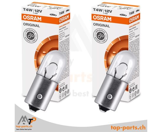Osram T4W Original Kugellampen 12V 4W BA9s im Doppelpack mit Verpackung, langlebige Fahrzeugbeleuchtung