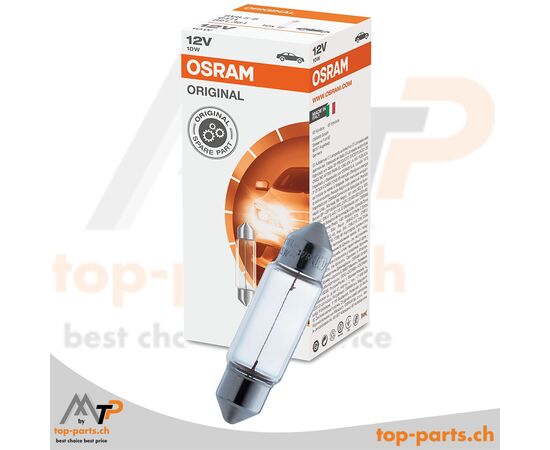 Osram C5W Original Soffittenlampe 12V 5W SV8,5-8 mit Verpackung, hochwertige Fahrzeug-Kennzeichenleuchte für klare Sichtbarkeit